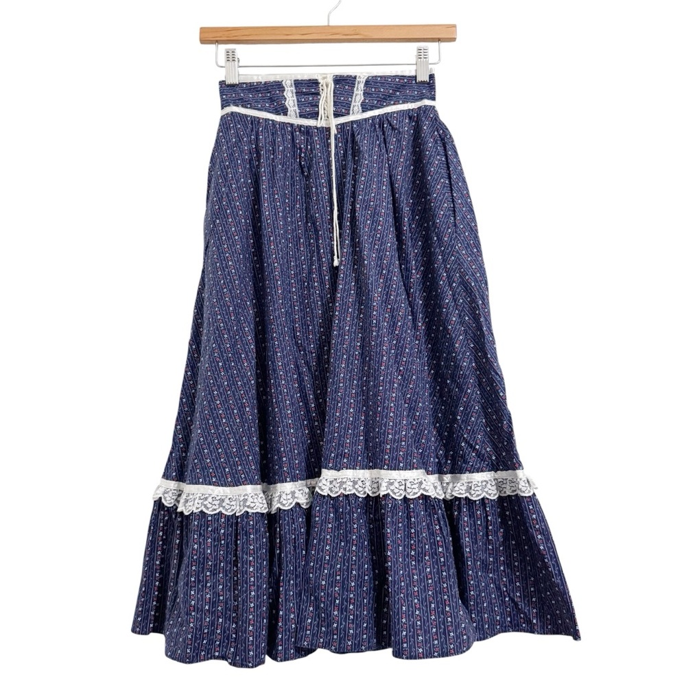 Vintage Gunne Sax Lace Up Cottagecore Peasant Midi Skirt Size 5 Juniors